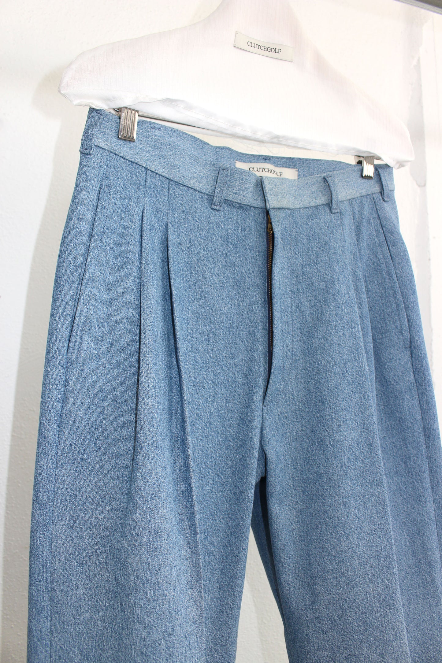 Faded Denim Double-pleated Trousers