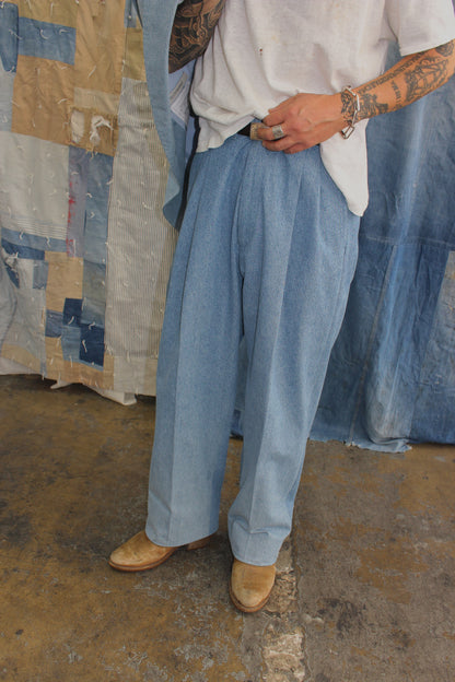 Faded Denim Double-pleated Trousers
